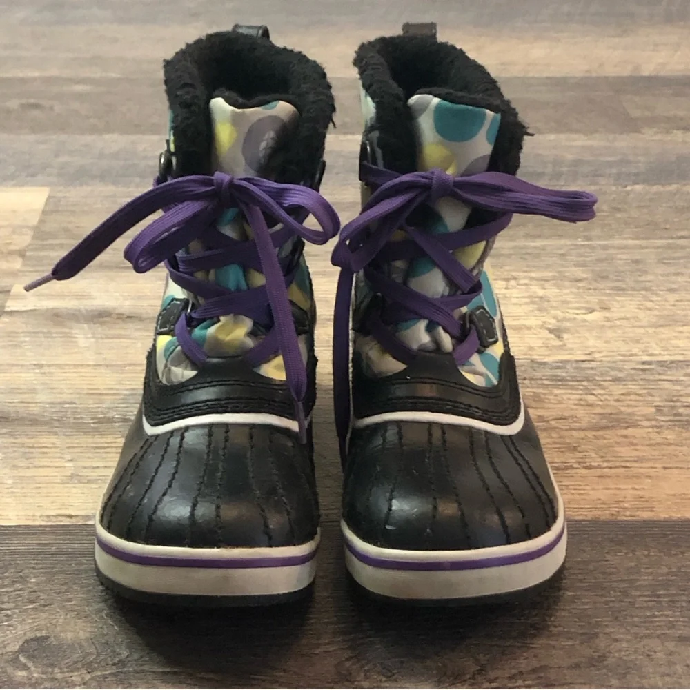 Sorel Polka Dot Duck Boot Rain Boots Snow Boots lids size 3 VGUC so cute
